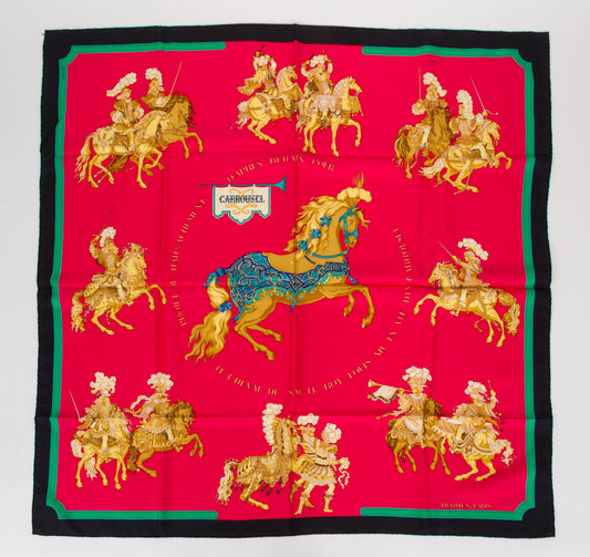 Hermes "Carro l" Red Silk Twill Scarf