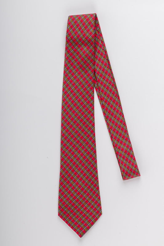 Hermes Hot Pink Geometric Silk Tie