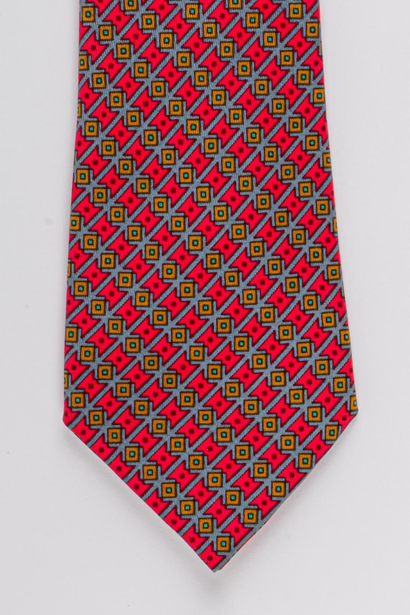 Hermes Hot Pink Geometric Silk Tie