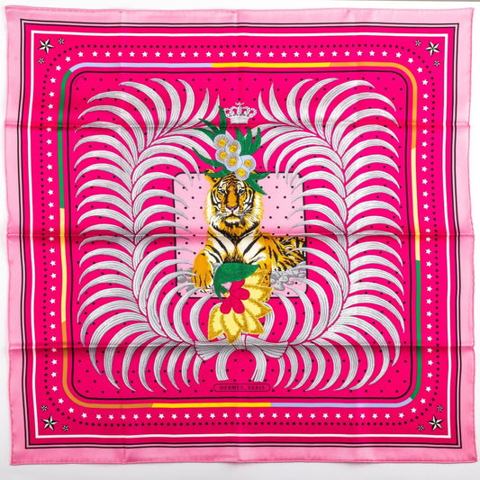 Hermes Imperial Tiger Fuchsia Silk Scarf