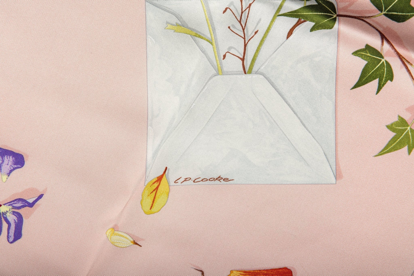 Hermes Pink Letters Flowers Silk Scarf