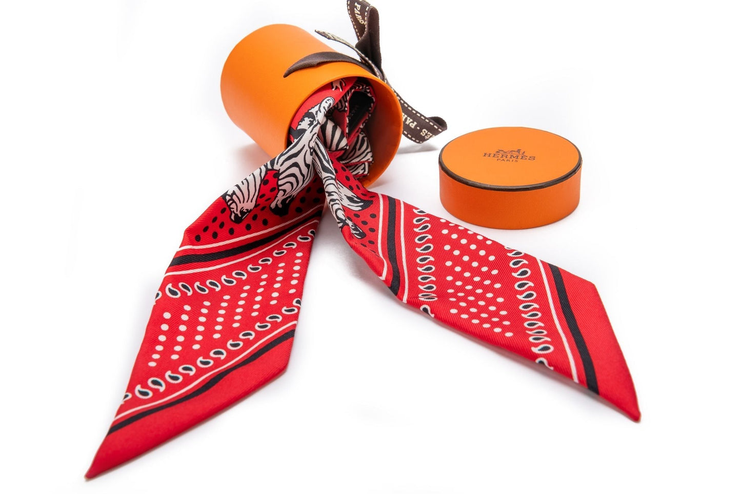 Hermes BNIB Red Zebra Twilly Scarf
