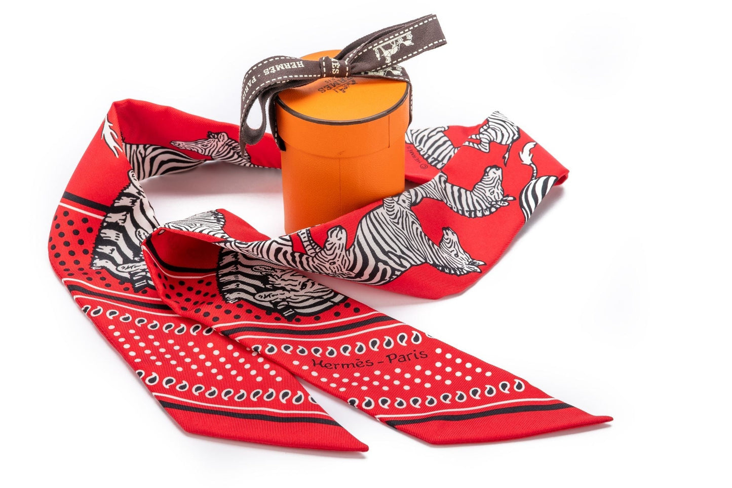 Hermes BNIB Red Zebra Twilly Scarf