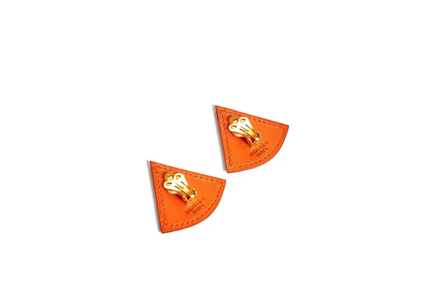 Hermes Orange Swift Triangular Earrings