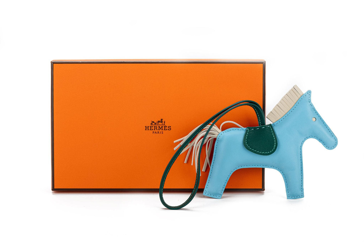 Hermes Grigri MM Rodeo Bag Charm Celeste