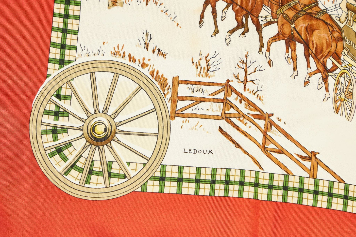 Hermes L'Hiver en Poste Red Silk  Scarf