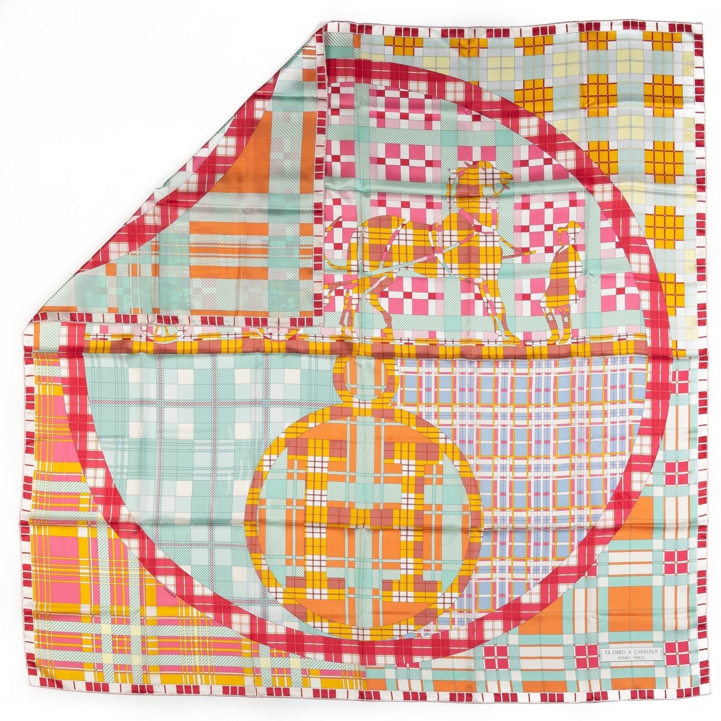 Hermes New Ex Libris a Carreaux Shawl
