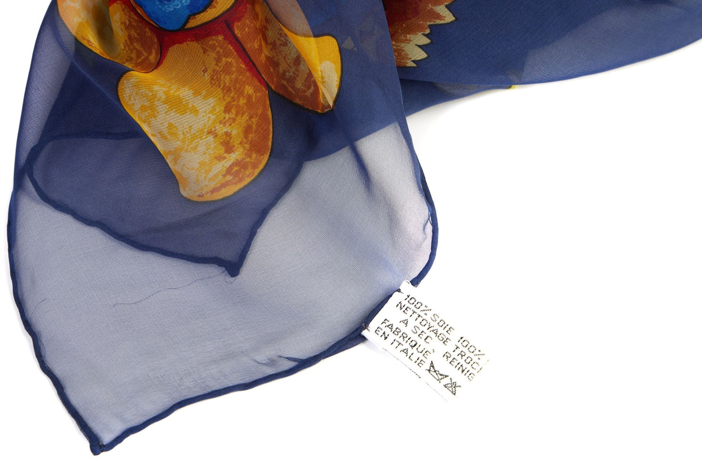 Chanel Blue Silk Chiffon Flower Scarf