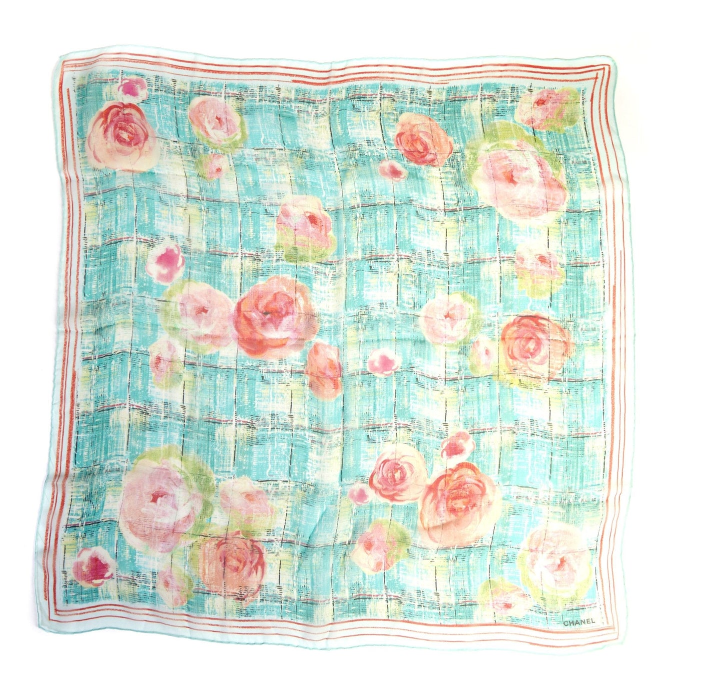 Chanel Seafoam Chiffon Camellia Scarf