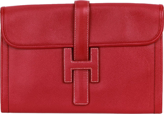 Hermes Red Epsom Jige Clutch