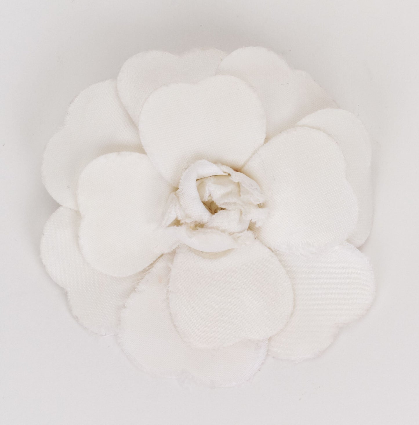 Chanel large white fabric camelia brooch