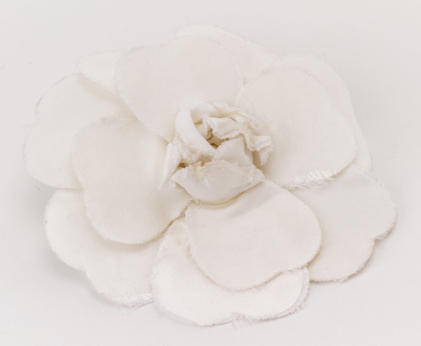 Chanel large white fabric camelia brooch