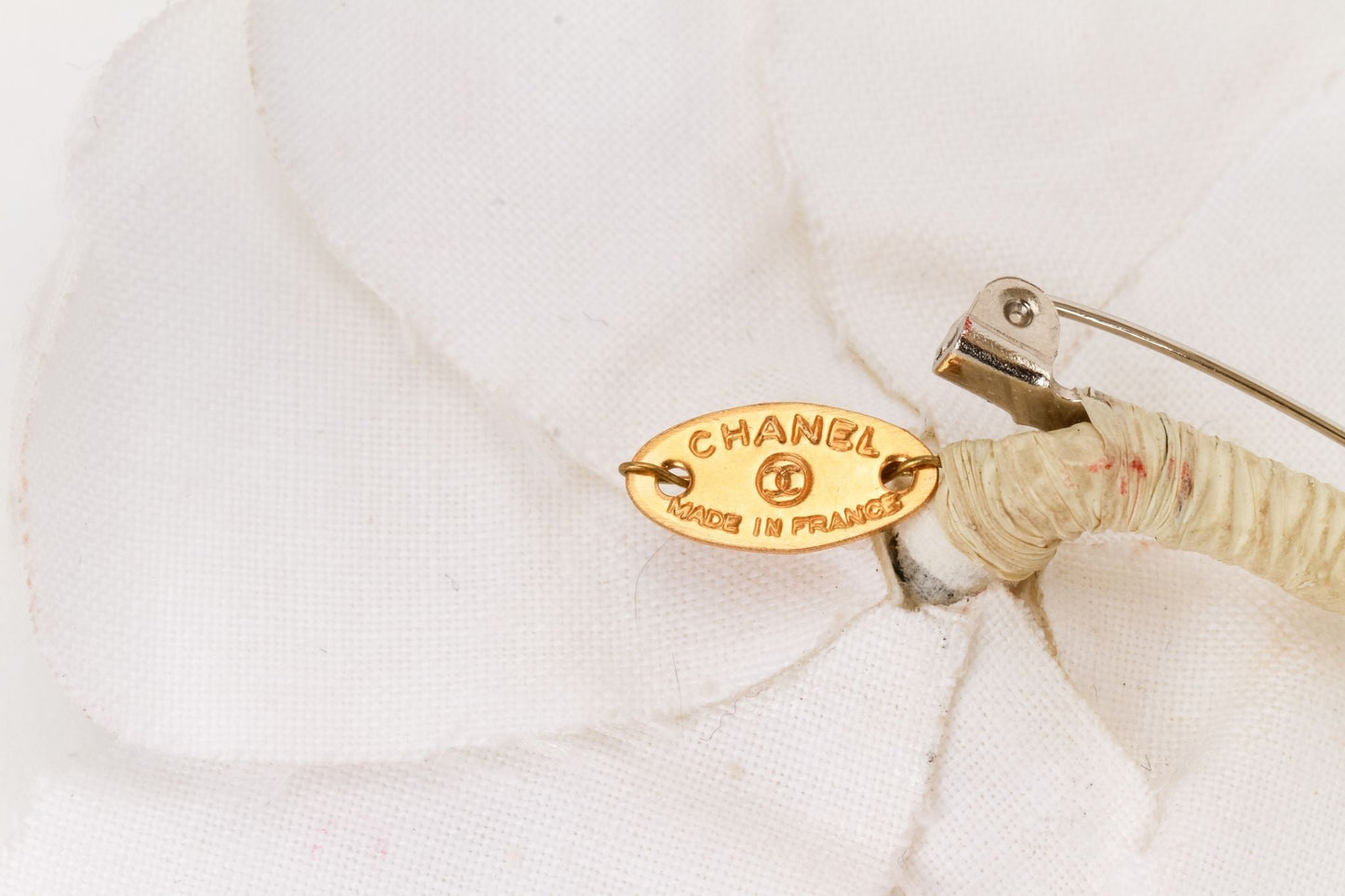 Chanel large white fabric camelia brooch