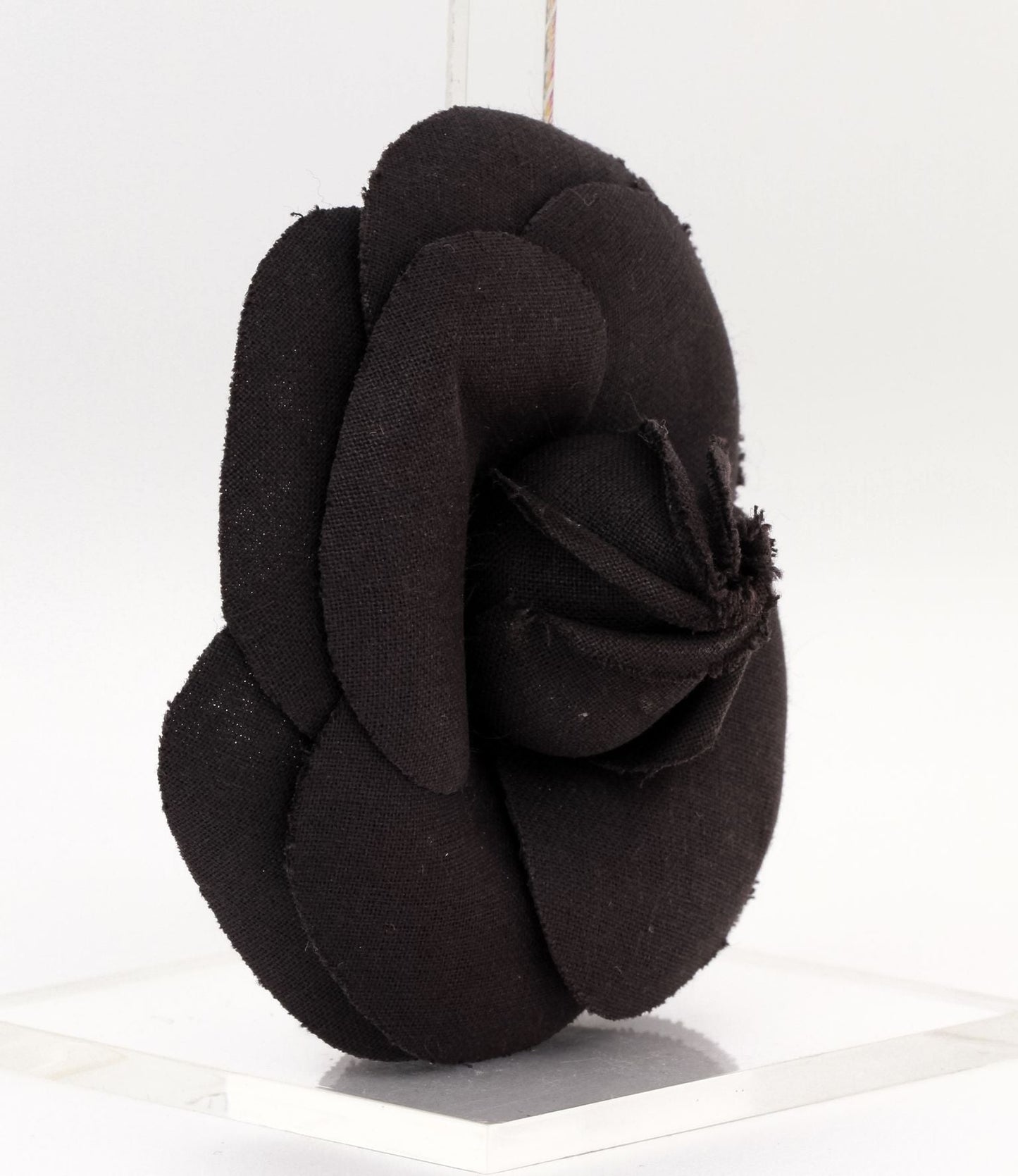 Chanel large black fabric camelia brooch