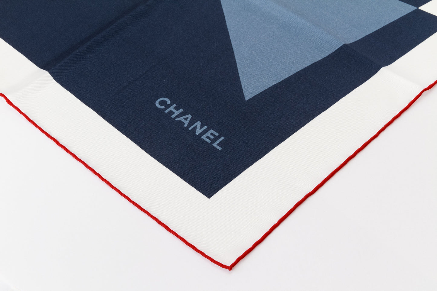 Chanel new black gray red silk scarf