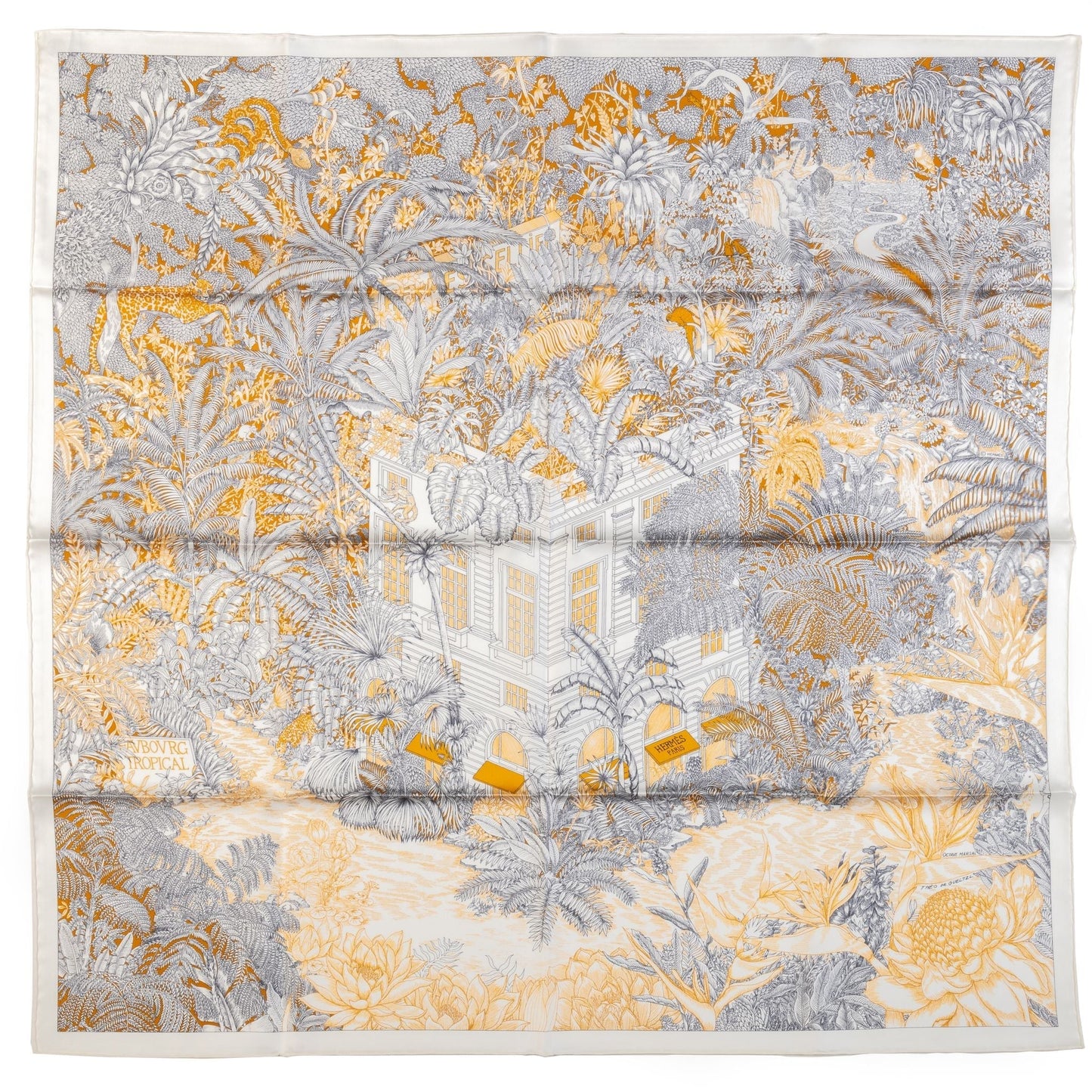 Hermes Grey Tropical Garden Silk Scarf