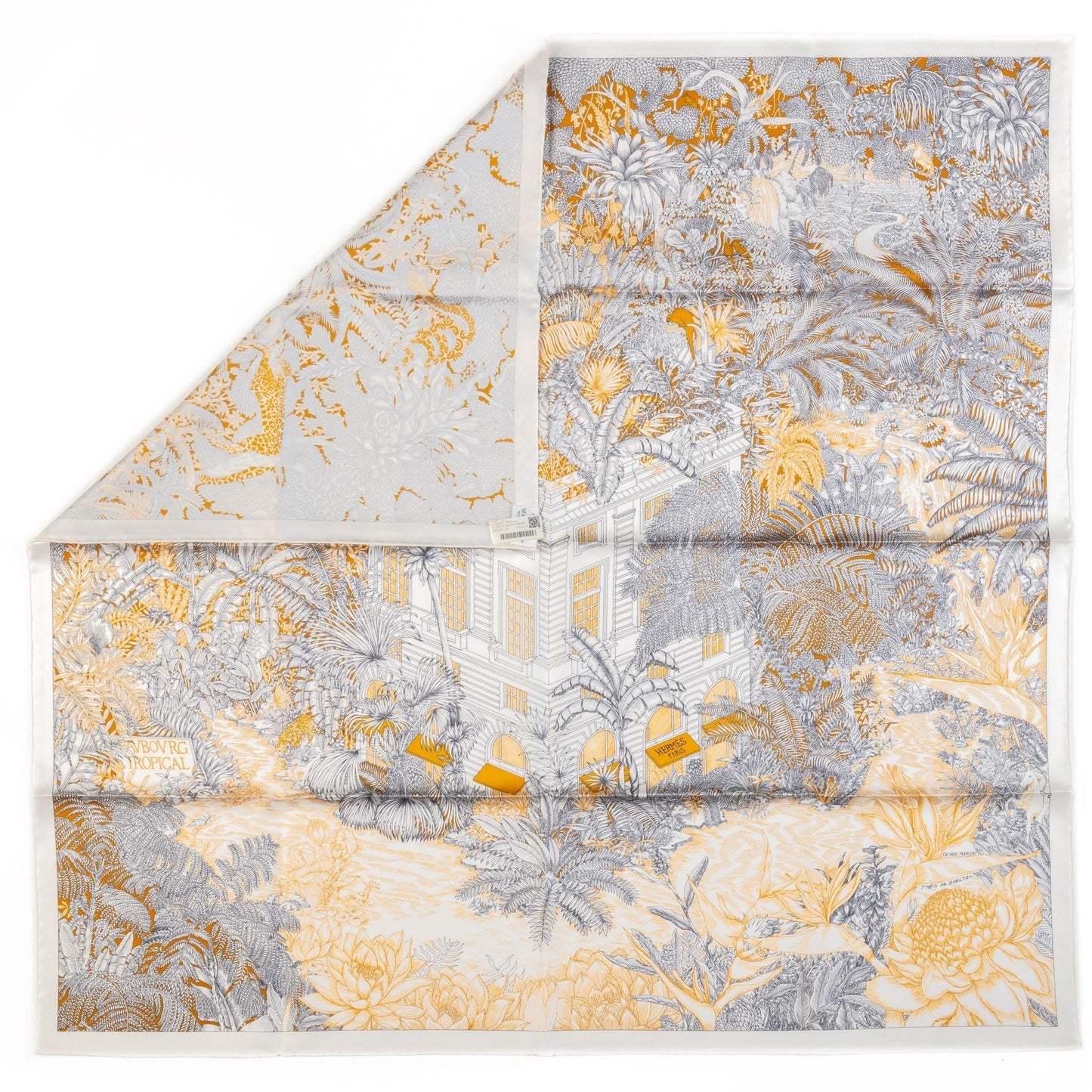 Hermes Grey Tropical Garden Silk Scarf