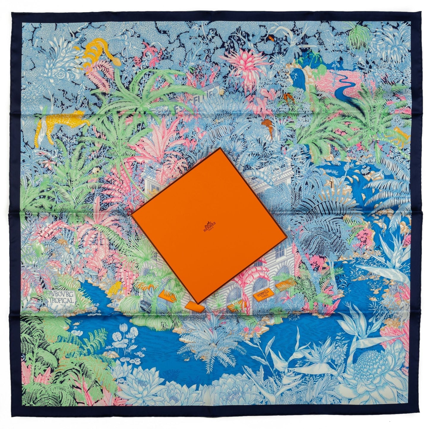 Hermes Blue Tropical Garden Silk Scarf