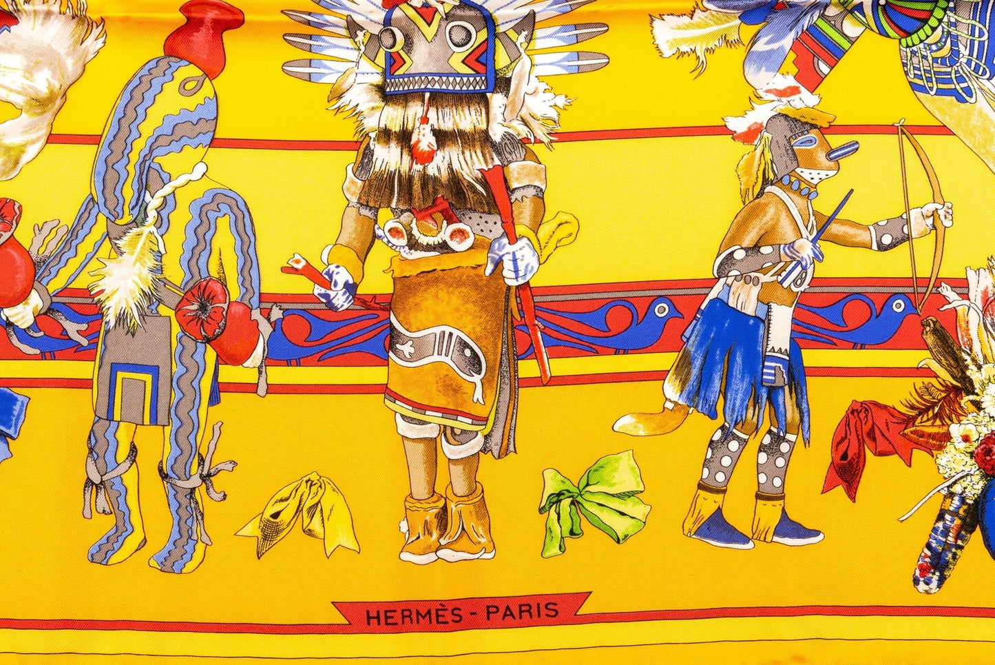 Hermes Yellow Silk Kachinas Scarf By Kermit Oliver