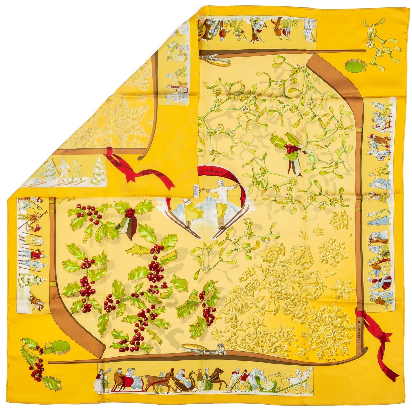 Hermes Yellow Neige d'Antan Silk Scarf