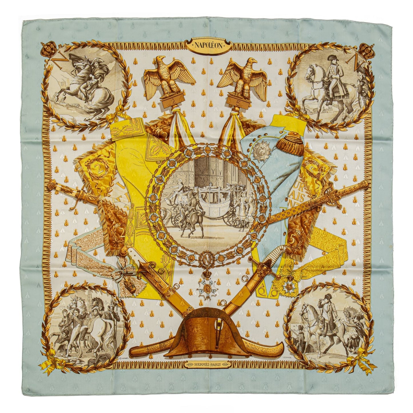 Hermes Napoleon Celest Silk Scarf Ledoux