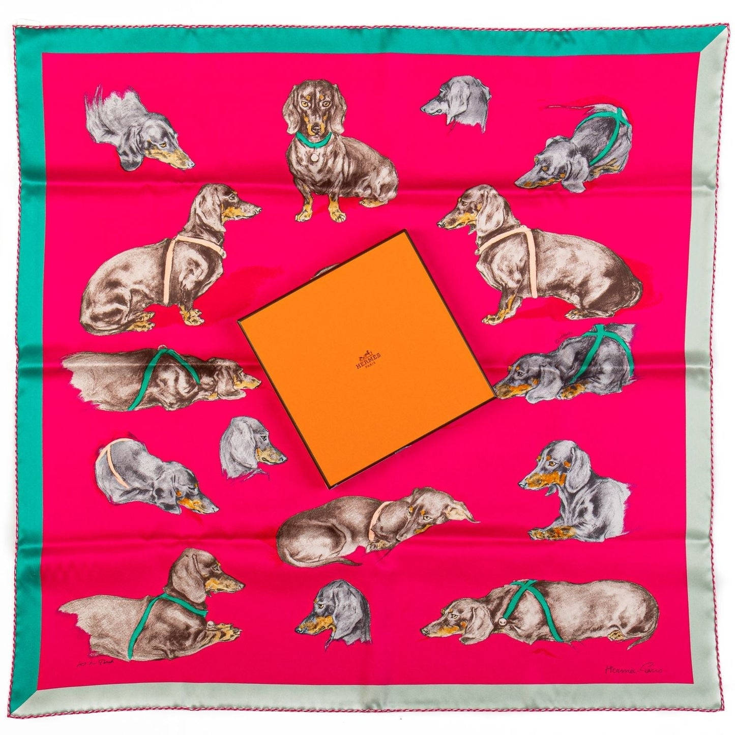 Hermes Les Bassets Alemands Red Scarf