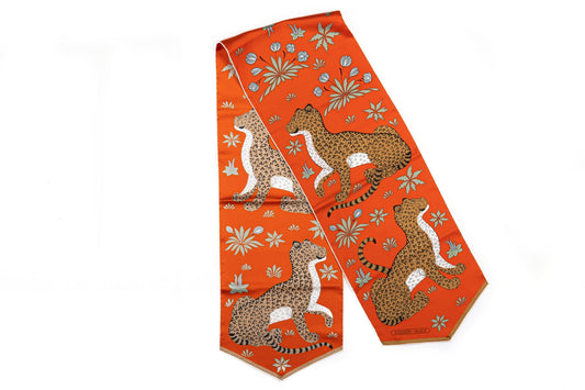 Hermes NIB Orange Guepards Silk Stole