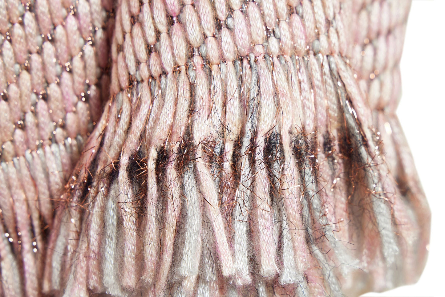 Chanel Pink Grey Metallic Wool Scarf