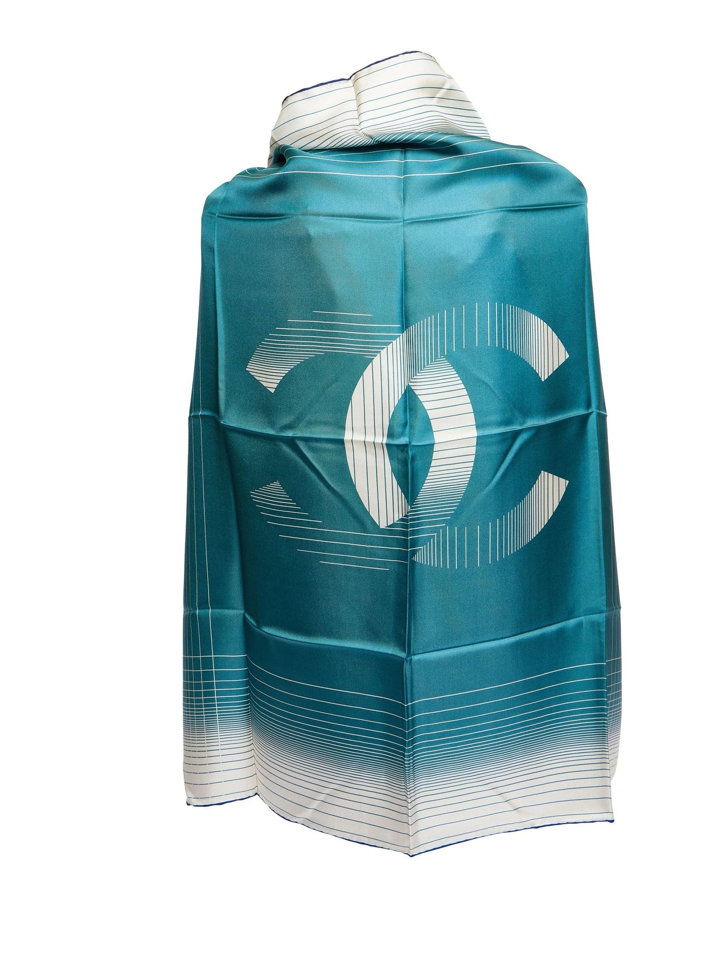 Chanel Green/White CC Logo Silk Shawl