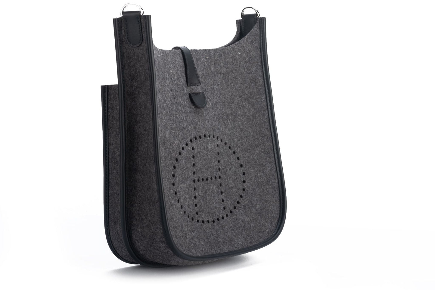 Hermes BNIB Grey/Black Felt Evelyne PM
