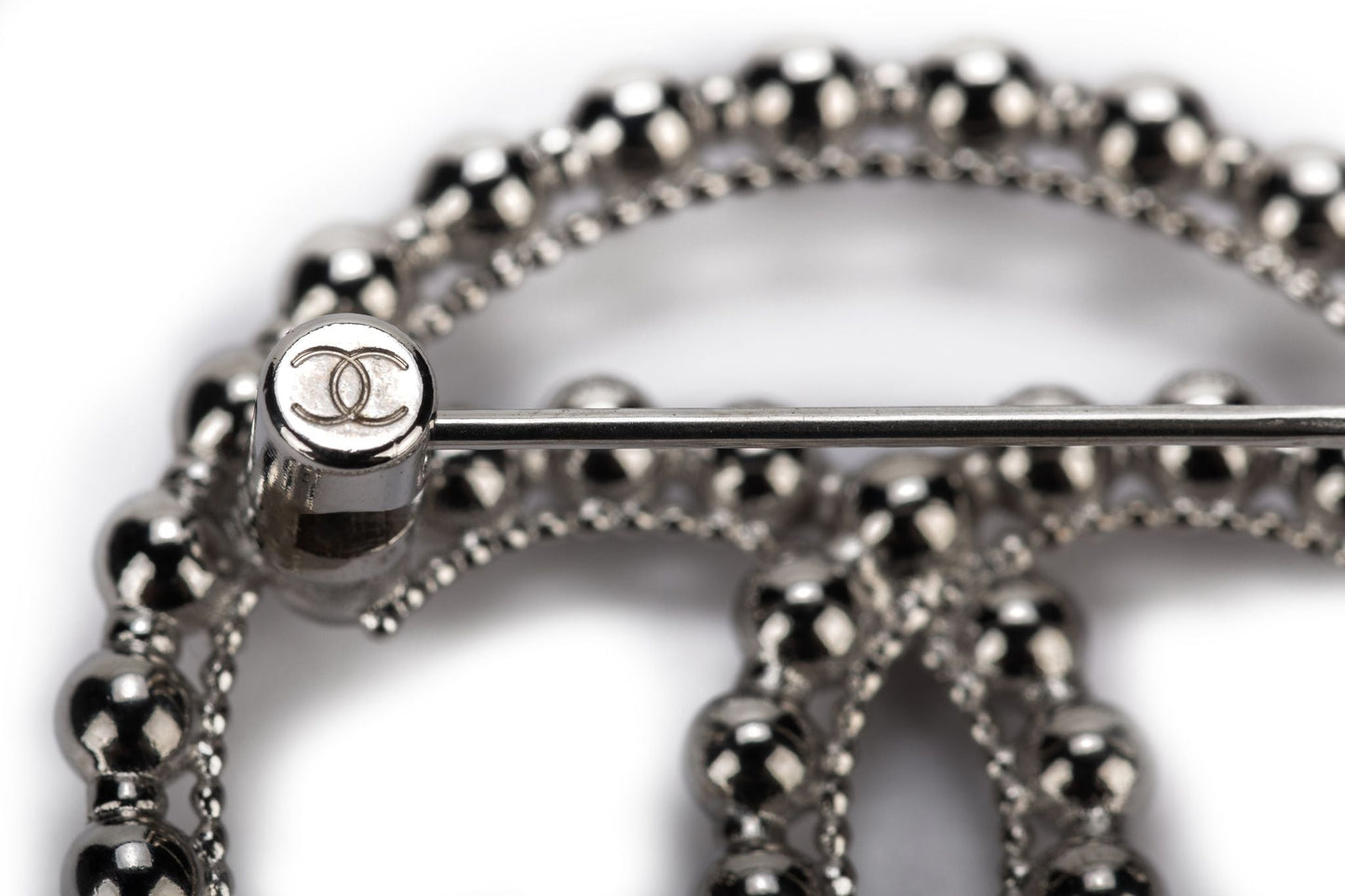 Chanel BNIB Silver CC Logo Round Pin
