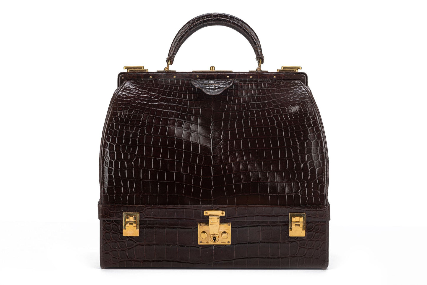 Hermes LG   Brown Croc Doctor Bag