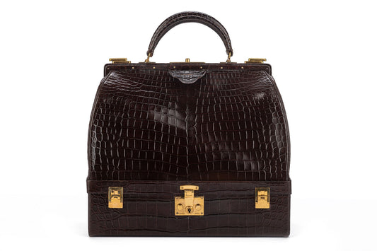 Hermes LG   Brown Croc Doctor Bag