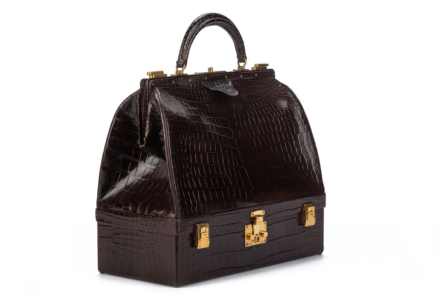 Hermes LG   Brown Croc Doctor Bag