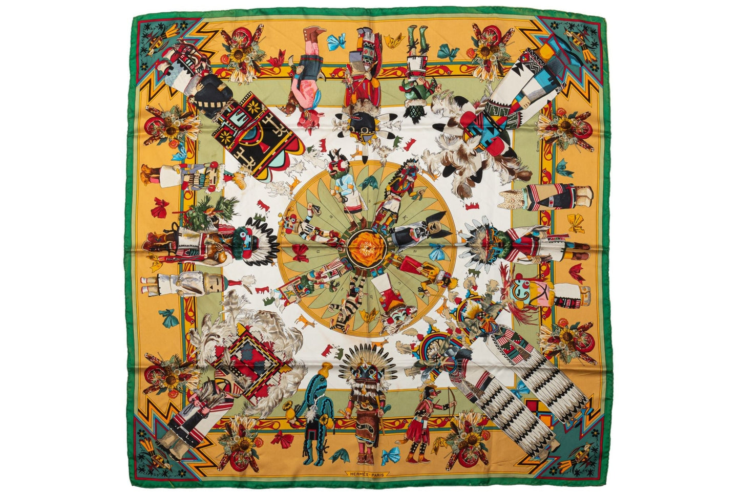 Hermes Mustard Kachinas Silk Scarf