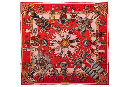 Hermes Red Kachinas Silk Scarf
