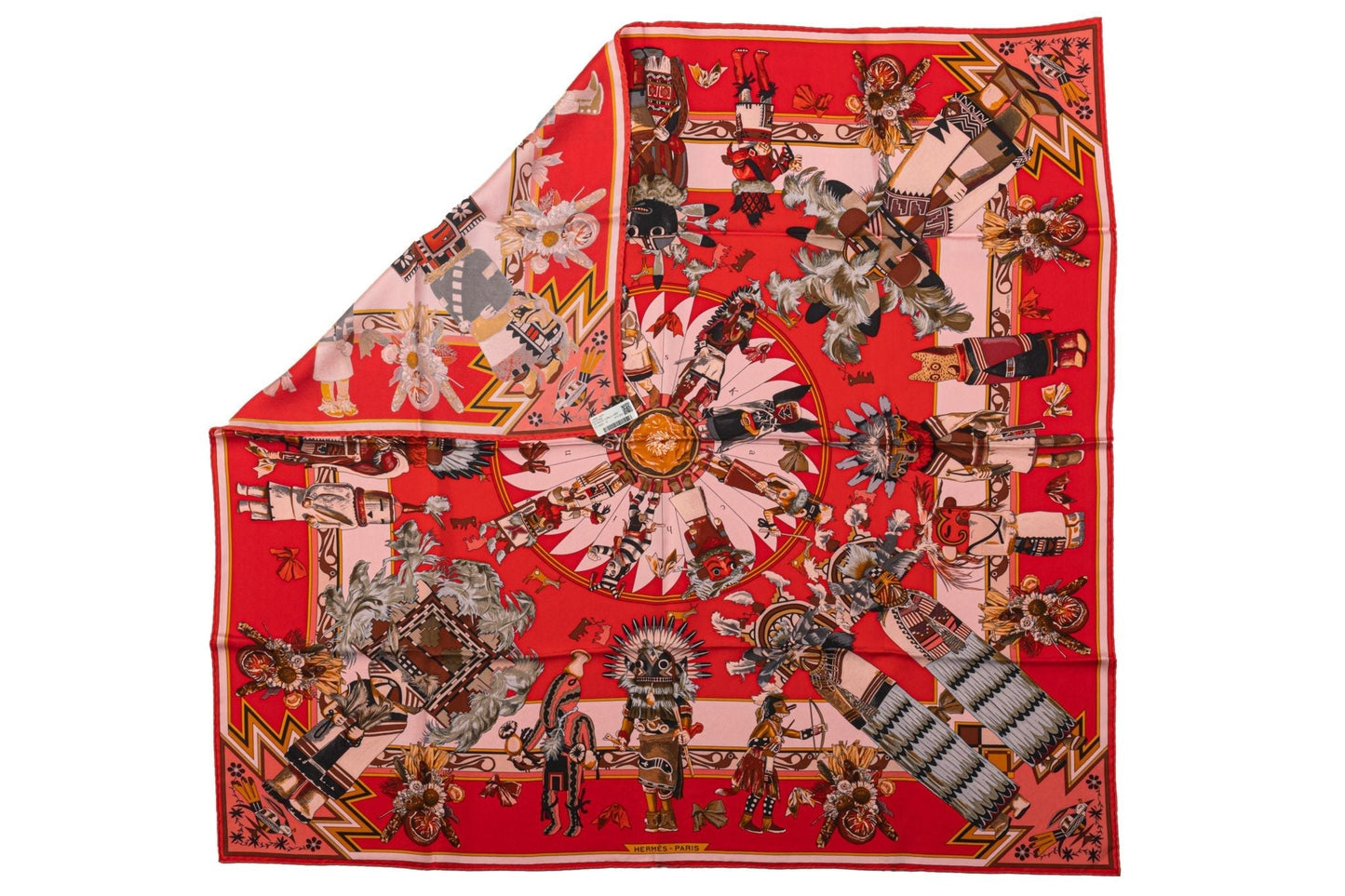 Hermes Red Kachinas Silk Scarf