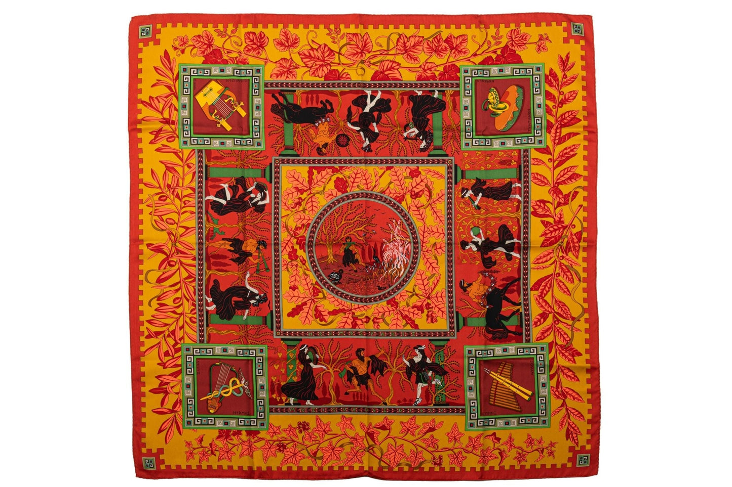 Hermes Orange Greek Scene Silk Scarf