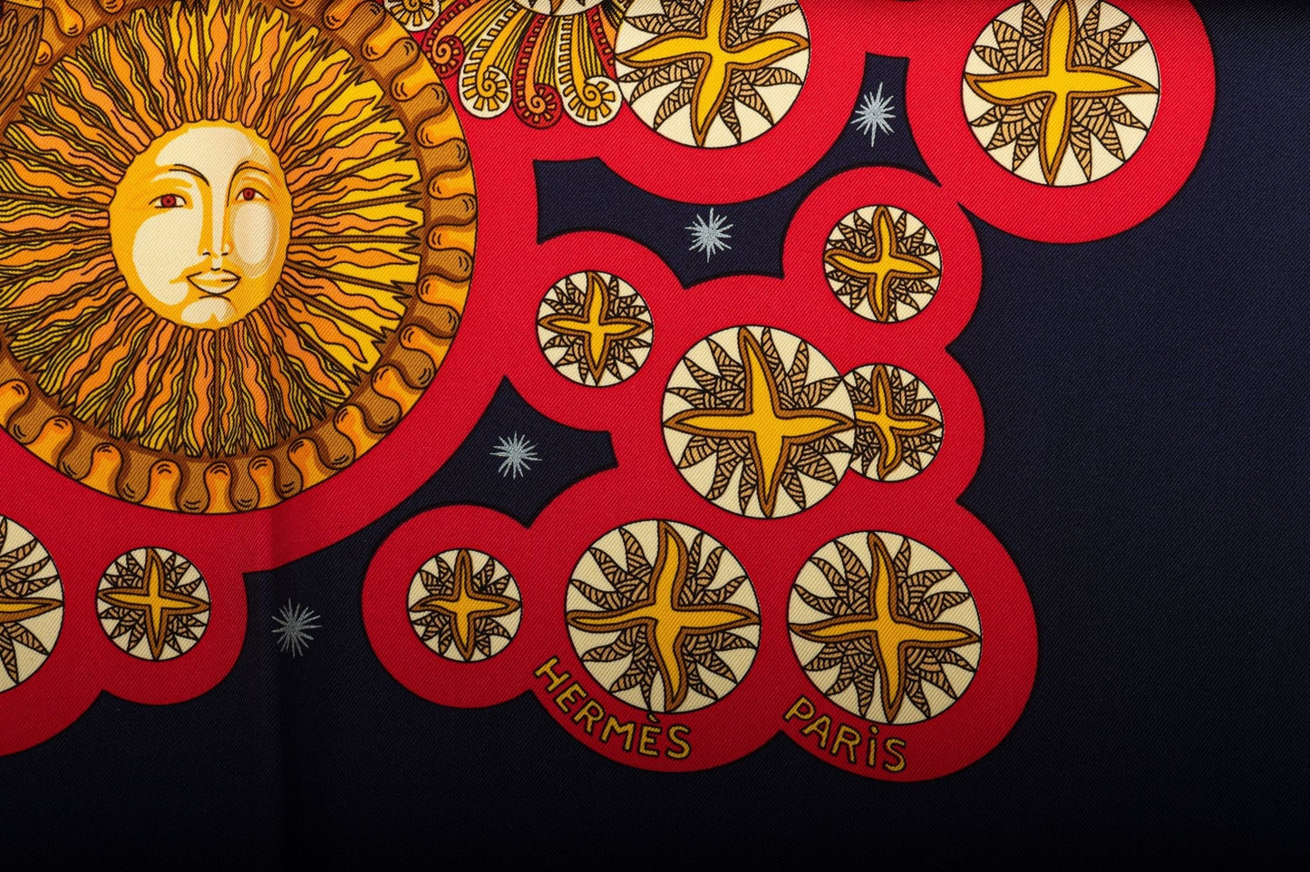 Hermes Preloved Black Planets Silk Scarf