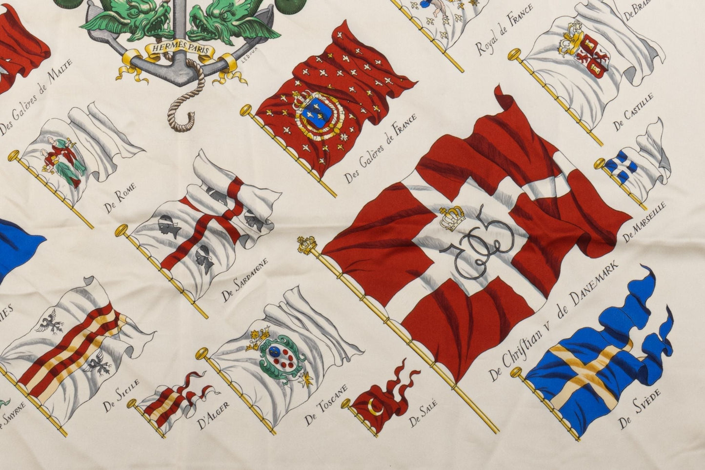 Hermes Cream Pavois Flag Silk Scarf