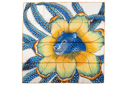 Hermes New White Blue Baobab Silk Scarf
