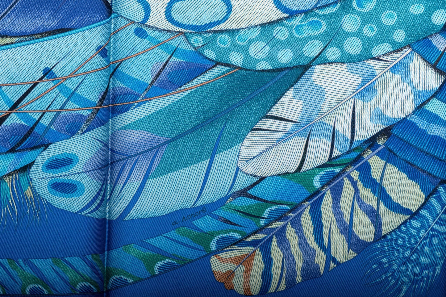 Hermes Turquoise Feather Silk Scarf