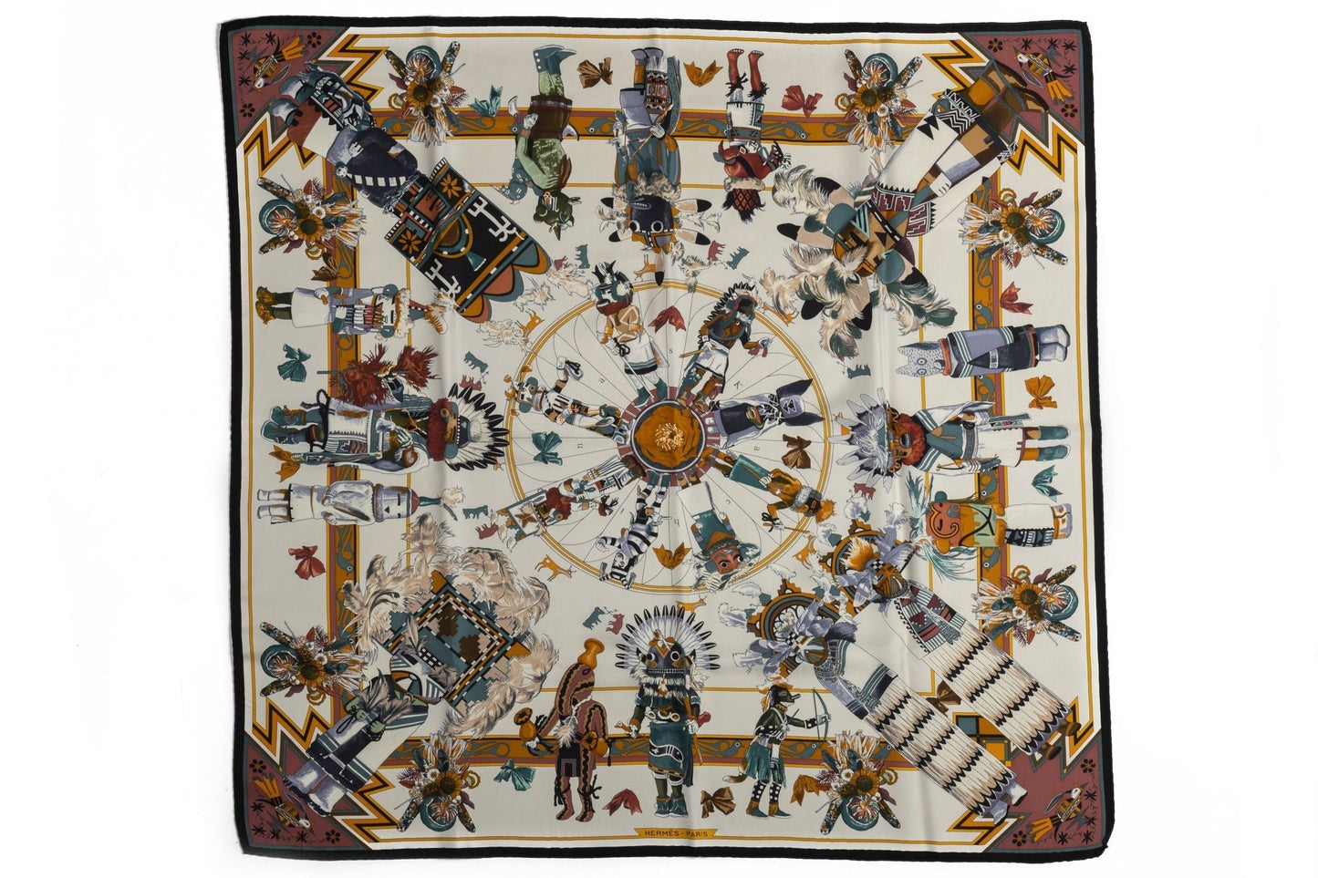 Hermes NIB White Kachinas Silk Scarf