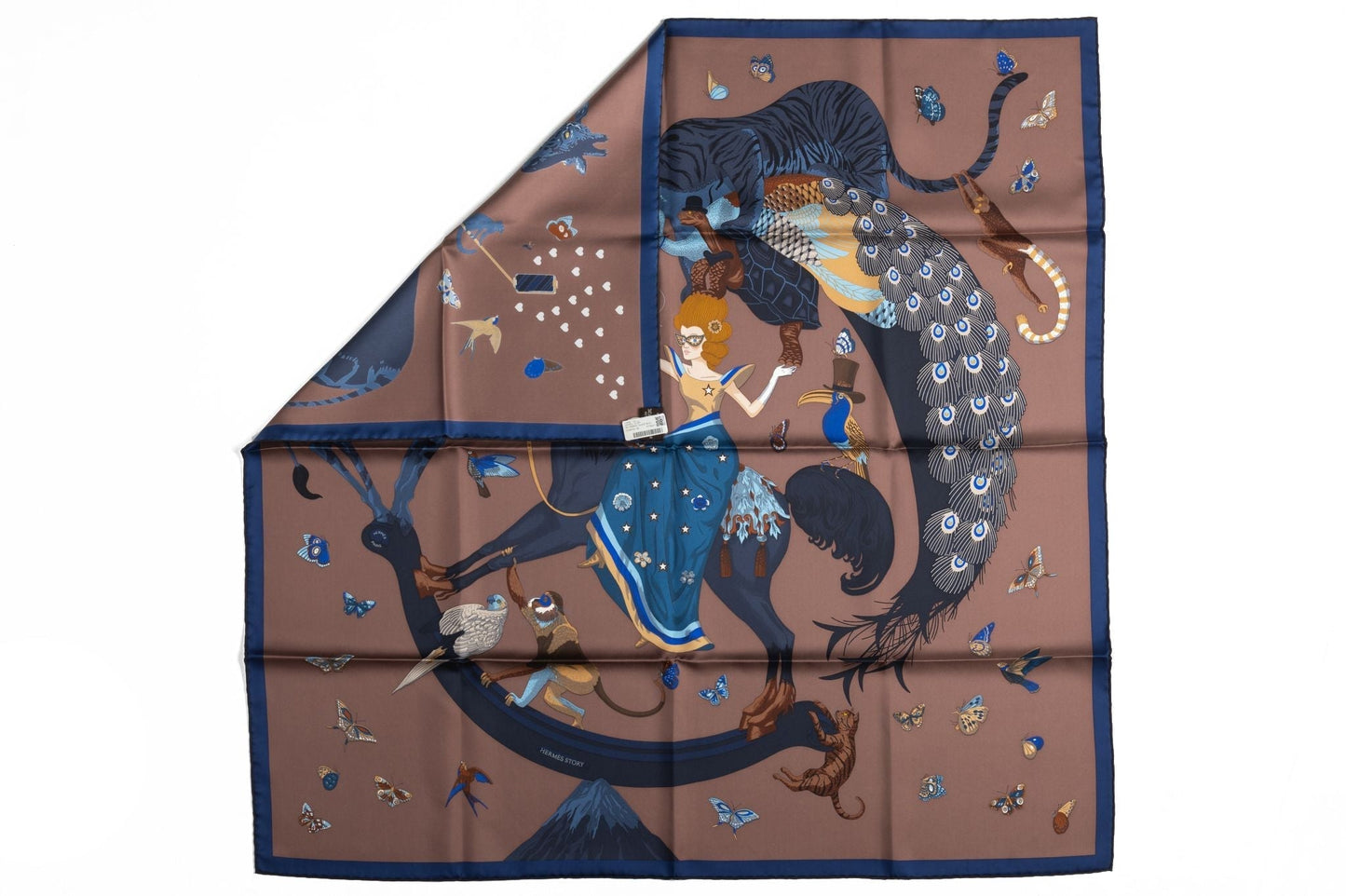 Hermes Story NIB Chocolate Silk Scarf