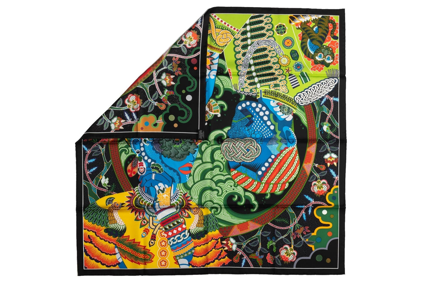 Hermes NIB Black Multicolor Silk Scarf