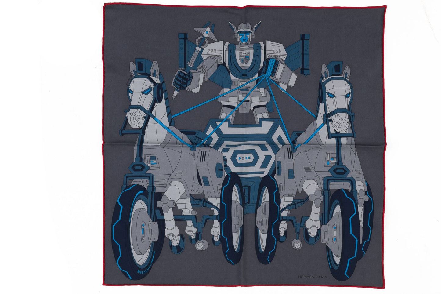 Hermes BNIB Grey Robot Silk Gavroche