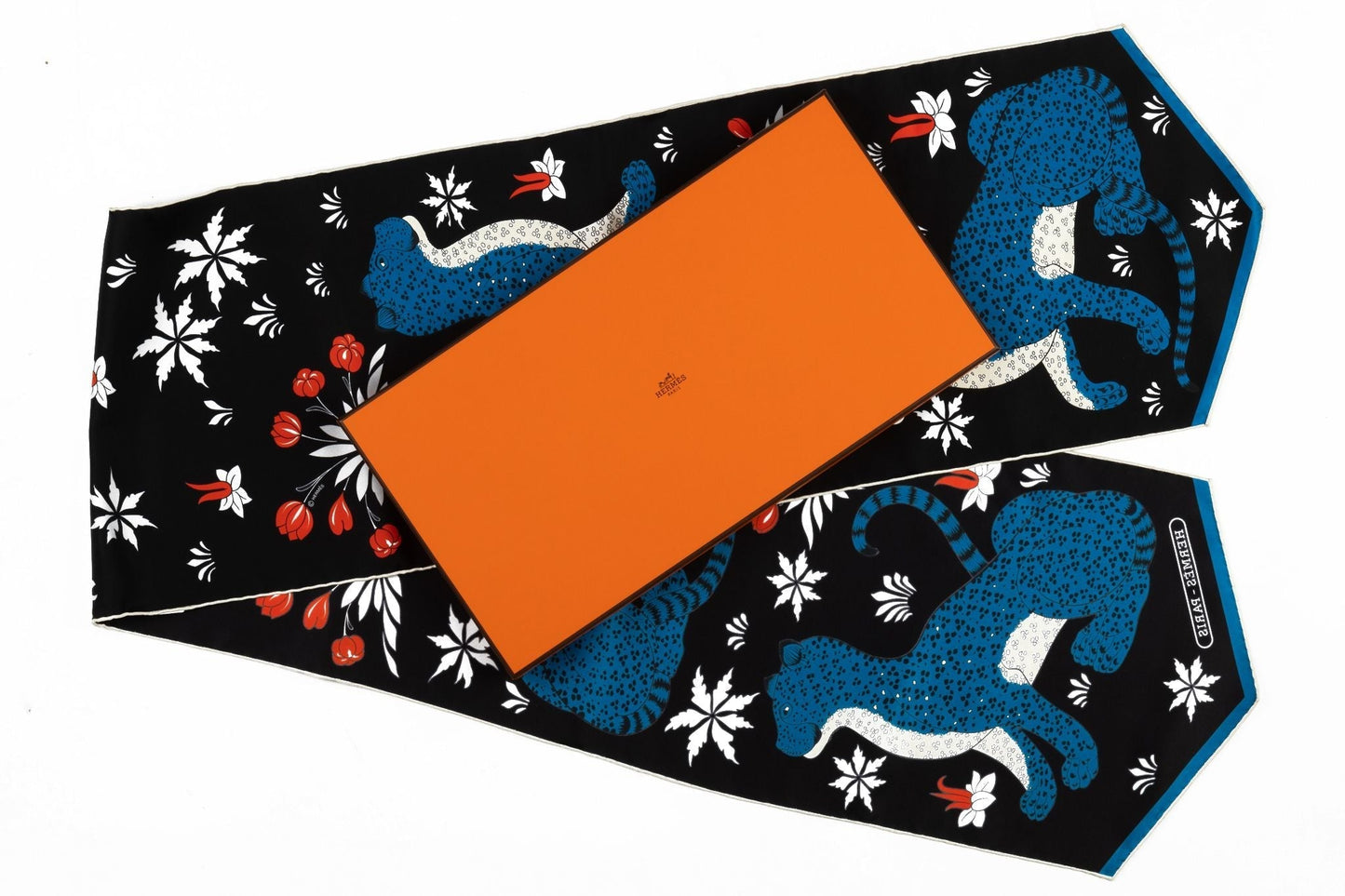 Hermes Black Guepards Silk Stole