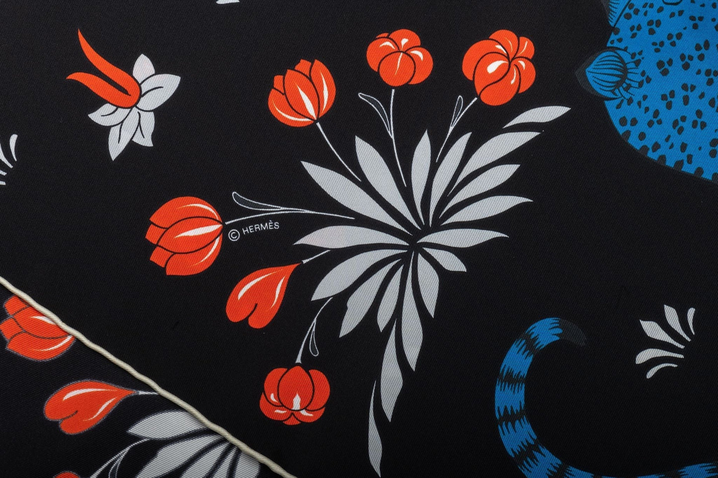 Hermes Black Guepards Silk Stole