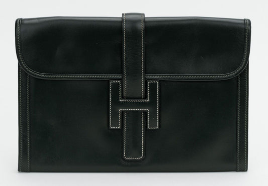 Hermes Jige Clutch Box Calf Green