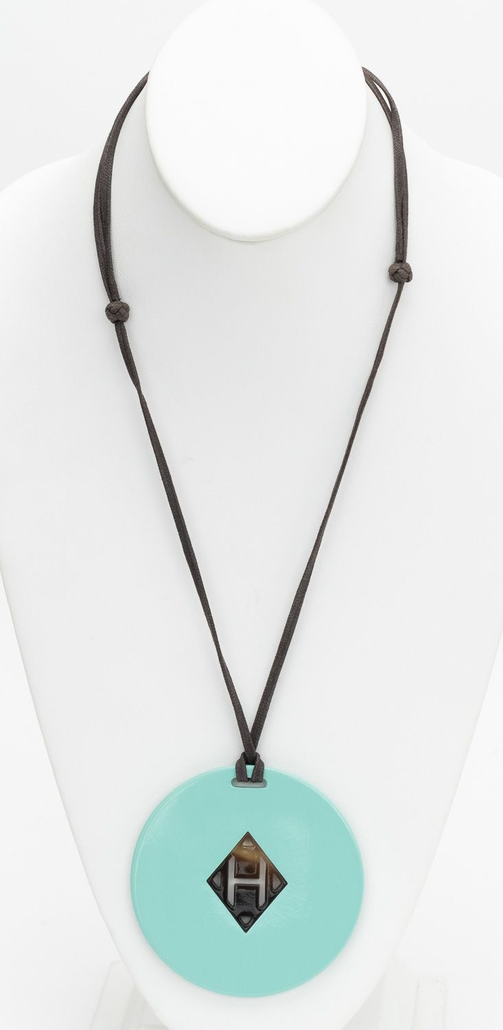 Hermes H logo Buffalo Necklace Turquois